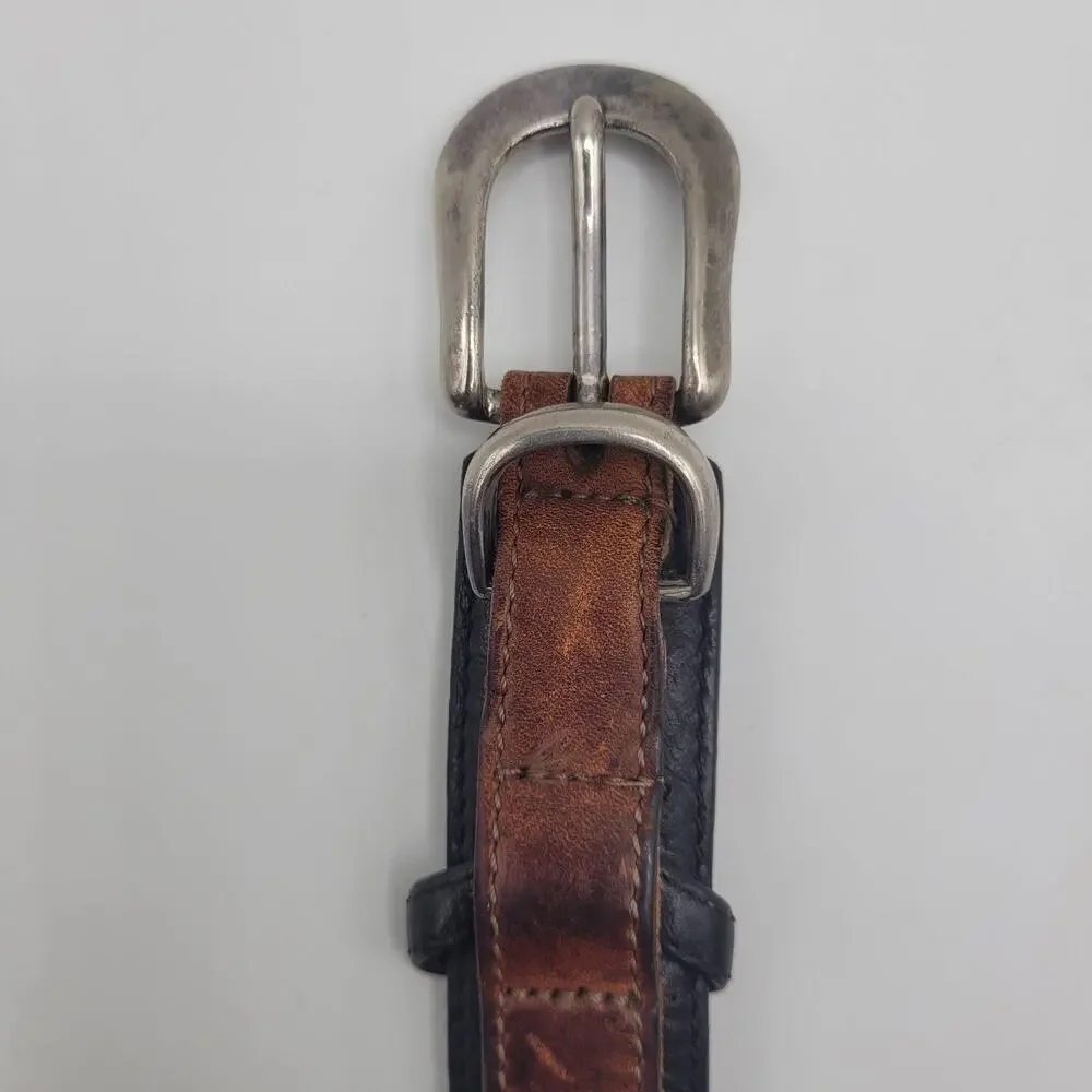 Brighton Belt 36 Black Brown Leather Western Silver Buckle Tip Two Tone Cowboy